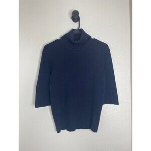 VintageLauren Ralph Lauren Womens XL Navy Ribbed Turtleneck Short Sleeve Sweater